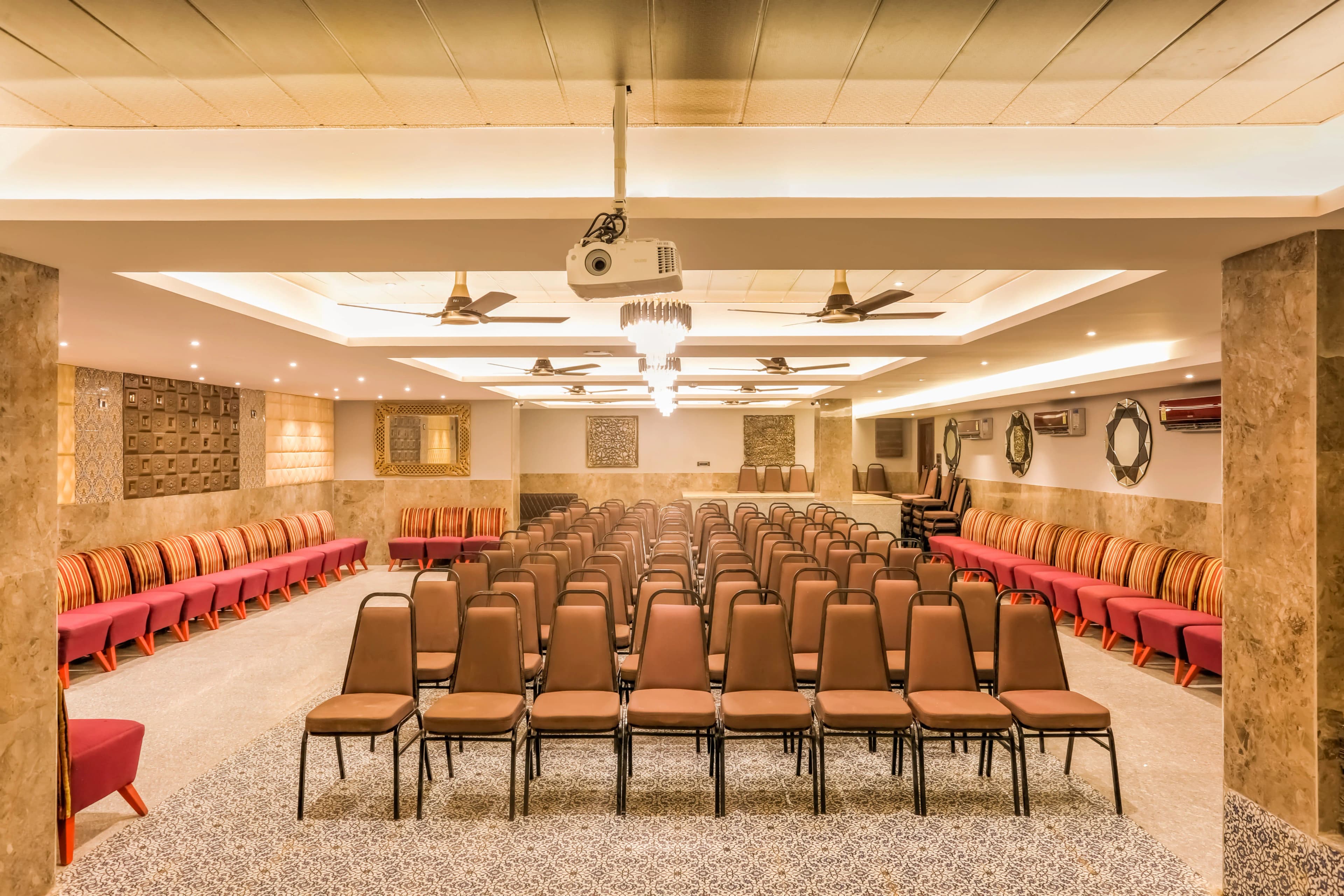Banquet hall arranged in a theatre-style layout